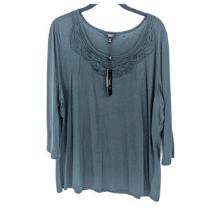 Talbots Shirt Womens 3XP Petite Green Embroidered Scoop Neck Lightweight Top NWT